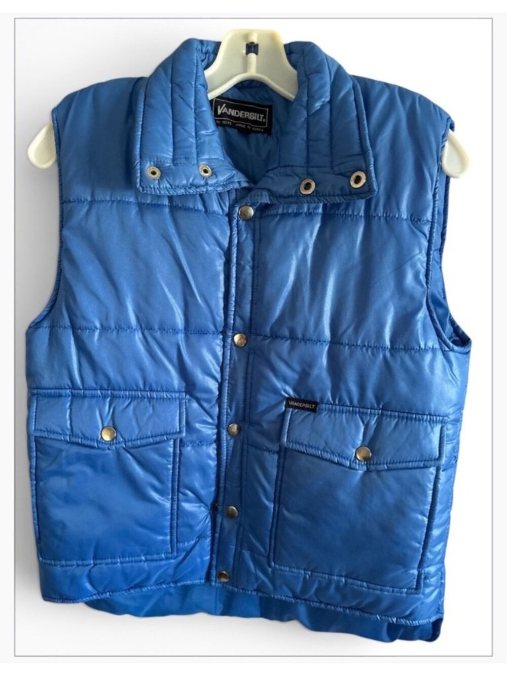 Vanderbilt Beautiful Fall Blue Quilted Snap Vest Front Pockets Size Large